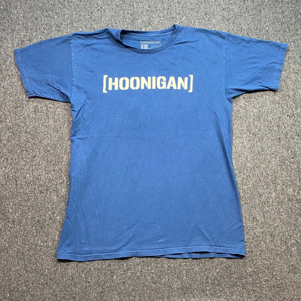 Hoonigan Censor Bar TShirt‎ Sz L Mens Blue Streetwear Skater Graphic Logo Tee